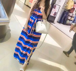 Striped Maxi Dress with Belt