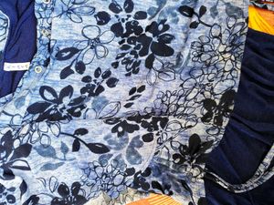 Floral Top with Blue Skirt