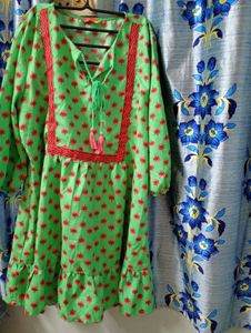 Green Floral Print Tunic Top