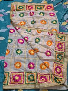 Phulkari White Embroidered Dupatta