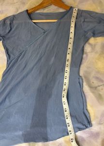 Blue Asymmetric Hem Long Sleeve Top