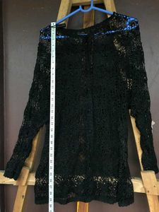 Black Crochet Button-Down Top