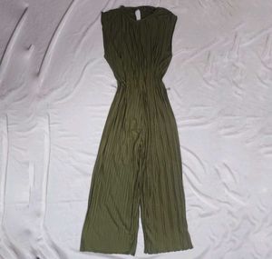 Zara Olive Green Pleated Jumpsuit