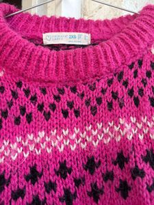 Pink Patterned Pullover Sweater