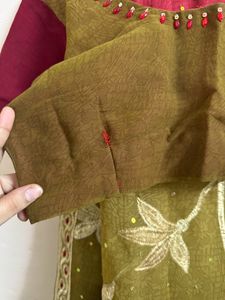 Double Colour Thread Work Saree