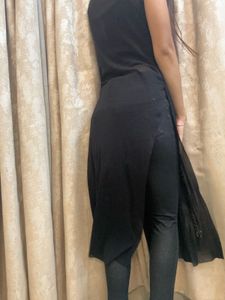Black Graphic Print Net Kurti