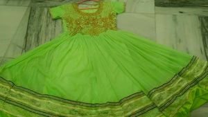 Elegant Green Embroidered Dress with Gold Detailin
