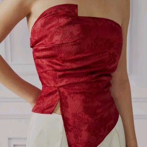 Gathered red tube top