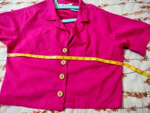 Pink Cropped Button-Down Top