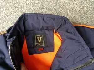 Navy Puffer Jacket with Reflective Stripes, Size L