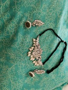 antique silver oxidised necklace and earring set