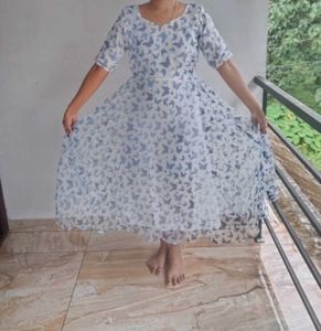 White Organza Frock For Womens