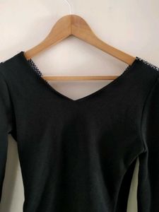 Elegant Black Long Sleeve Wrap Top