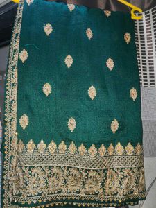 Bottle Green Saree with Embroidery