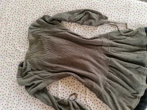 Gray Knit Mini Dress with Lace