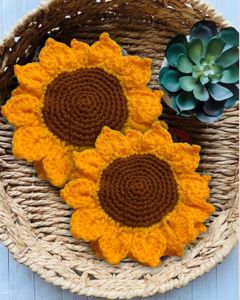 Crochet Sunflower Coasters (Set of 2)