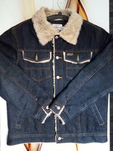 Denim Jacket with Shearling Collar