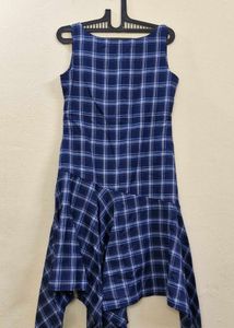 Blue Plaid Asymmetrical Dress