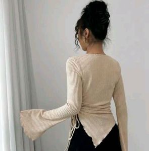Ribbed Knit Flared Sleeve Top
