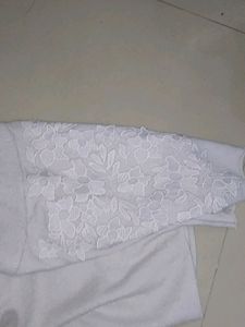 White Plain Embroidered Sleeved Top