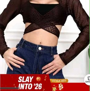 Trendy Brown Mesh Crop Top