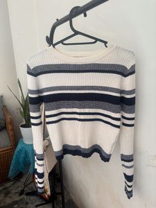 Striped Ribbed Knit Crop Top