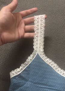 Blue Lace Trim Knit Tank Top