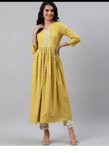 Elegant Yellow Printed Kurta Set