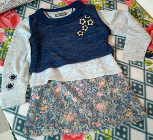 💙 Sparkle Knit Layered Top with Flower Appliques�
