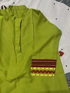 Lime Green Embroidered Kurta Pant Set