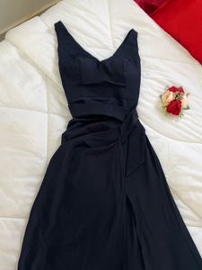 Elegant slit Navy Blue Maxi Dress