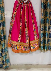 Pink Navratri Printed Maxi Skirt