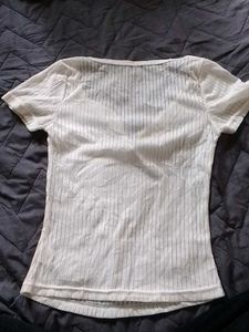 White Ribbed V-Neck Top