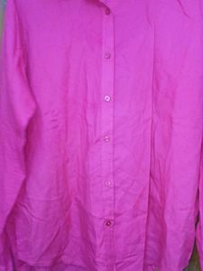 ZARA Essentials Solid Hot Pink Cotton Shirt (L)