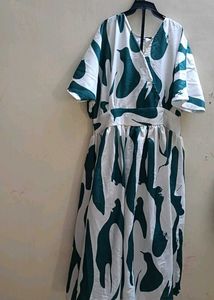 Green &amp; White Print Dress