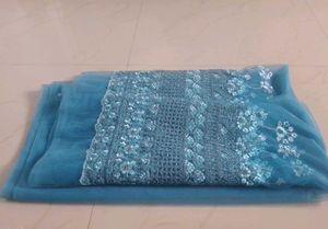 Teal Embroidered Fabric Piece 5 Mtr