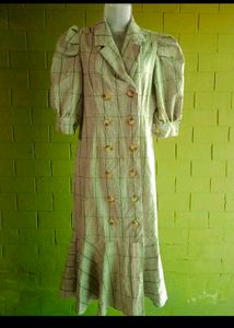 Korean Plaid Puff sleeve peplum dress