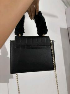 Black Faux Croc Handbag
