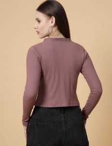 Ribbed Button-Up Top