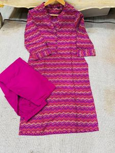 Pink Chevron Kurti Set