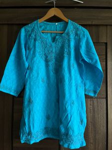 Blue chikankari short kurta
