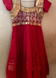 Gold With Red Colour Anarkali Set