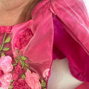 3D Rose Satin Corset Tube Top with Net Gloves