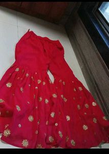 Pink Indian Kurta Sharara With Gold Beads &amp; Stones