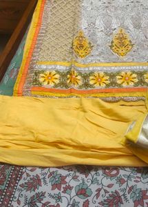 pakistani style embroidered Elegant Yellow Salwar