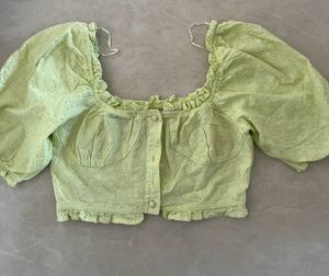 Brave Soul London Pale Lime Buttoned Milkmaid Top