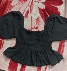 Square Neck, Puffy Sleeves, Crop Top