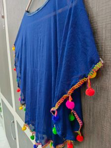 Blue Pom-Pom Tunic Top