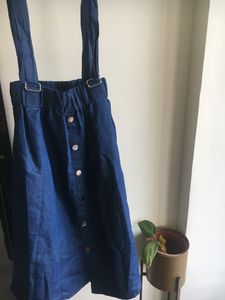 Soft Denim Skirt With Suspenders
