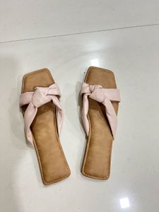 Pink Knotted Strap Flat Sandals